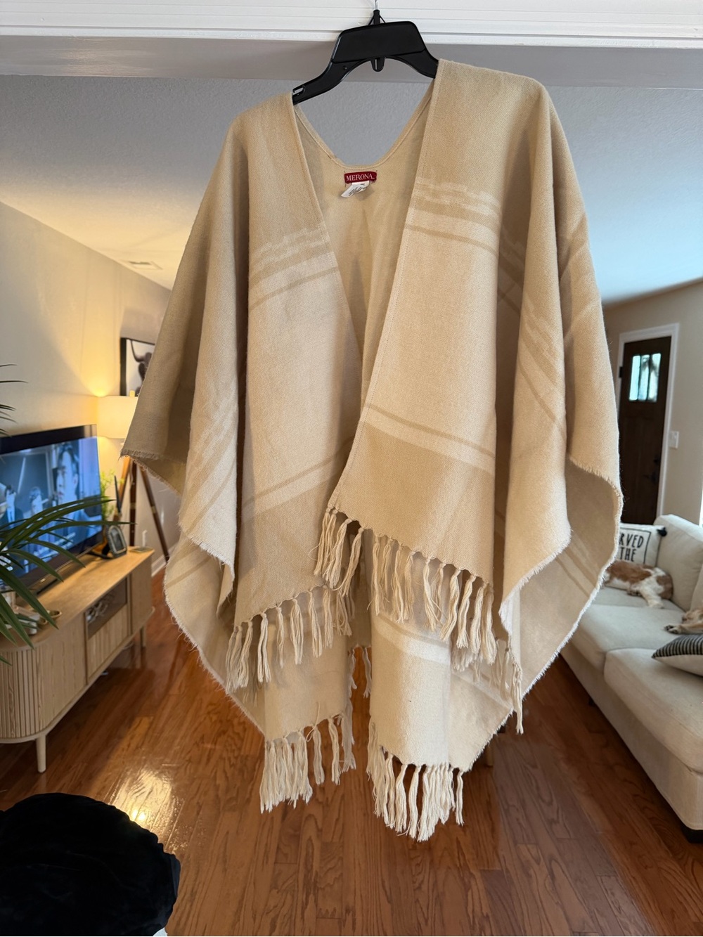 Merona Neutral Beige Fringe Throw Poncho
